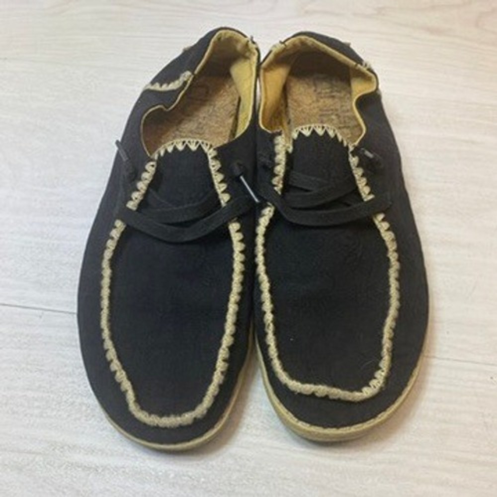 Hey Dude Women 11 Wendy Crochet Black Canvas Slip On Loafer Moccasin Shoes